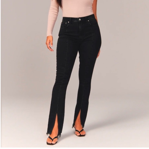 Abercrombie & Fitch Pants - Abercrombie & Fitch Simone High Rise Slim Black Jeans Raw Hem